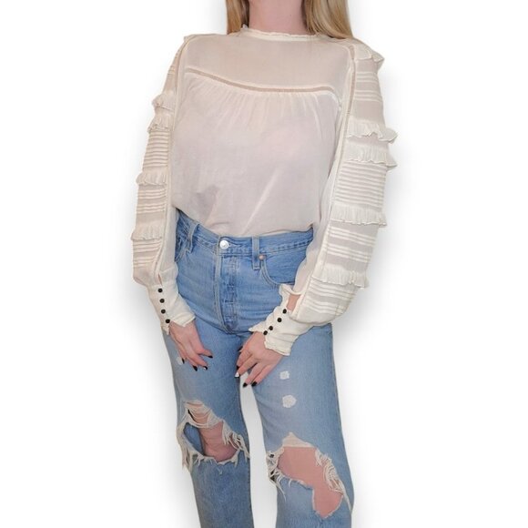 Isabel Marant White Ruffle Sleeve Peasant Blouse - Picture 2 of 7